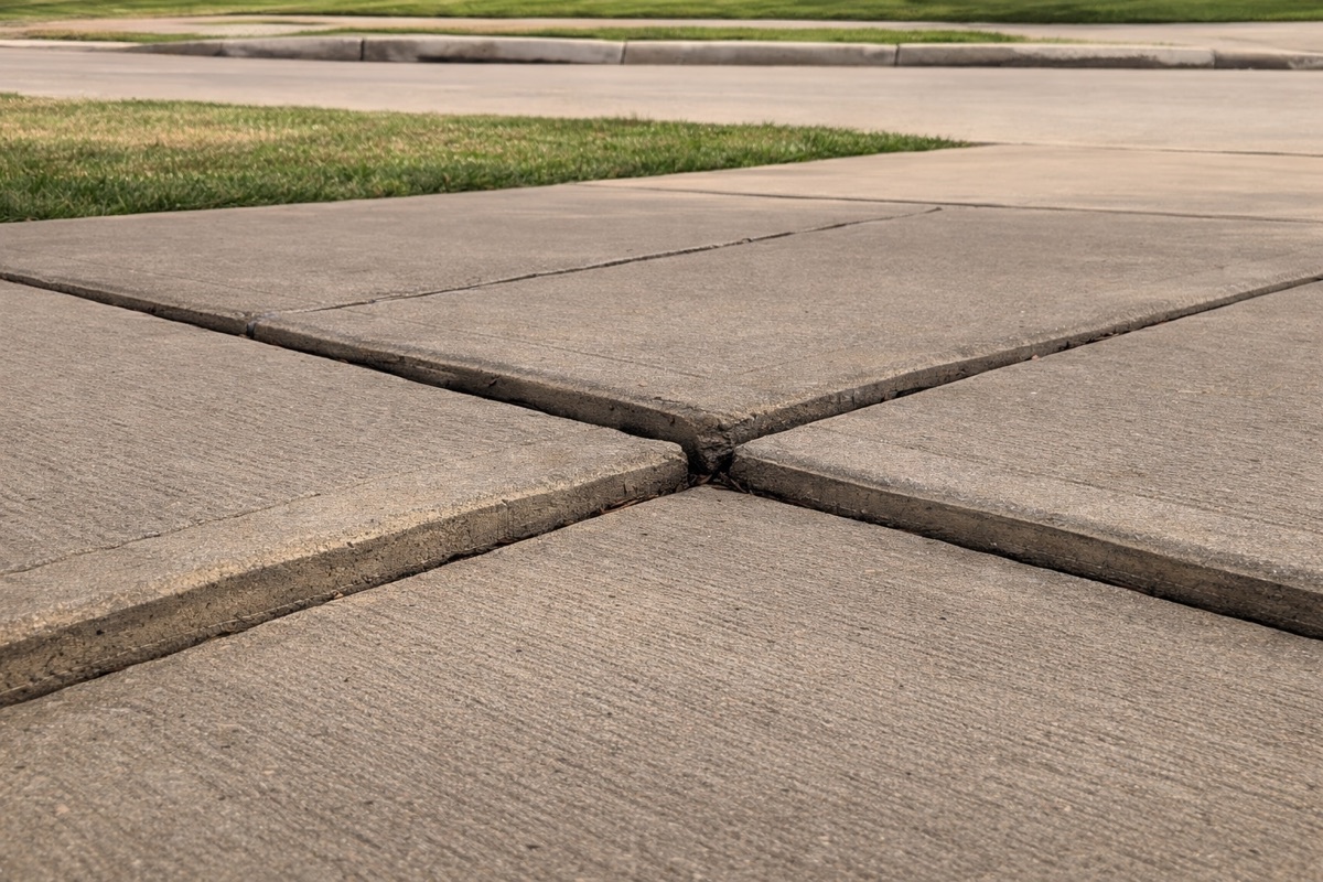 Sunken driveway panel before Flatworks concrete leveling